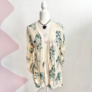 Vintage‎ Cream Floral Front Pocket Cardigan Fairycore Fairy Grunge Artsy Medium